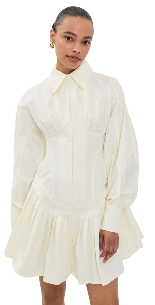 Contour Bustier Pleated Shirt Dress White