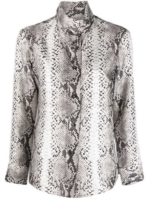 Snakeskin-print high-neck silk shirt - Black