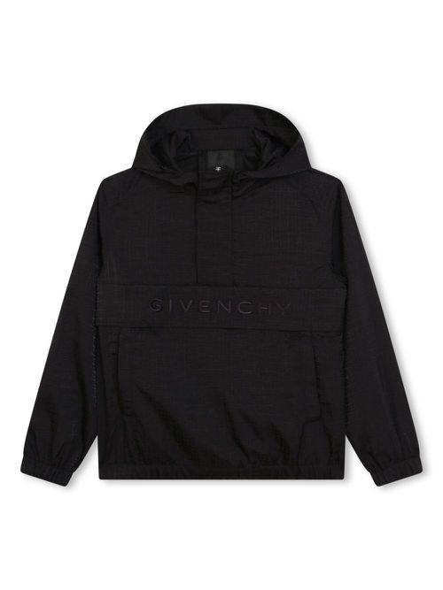 Logo-embroidered hooded jacket - Black
