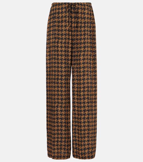 Houndstooth satin straight pants