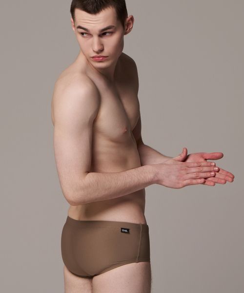 Solid Tightly Woven Short Square Brief Men's Swimwear Brown