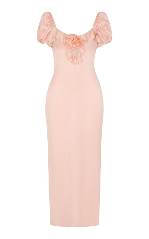 Eden Ruffled Satin Midi Dress