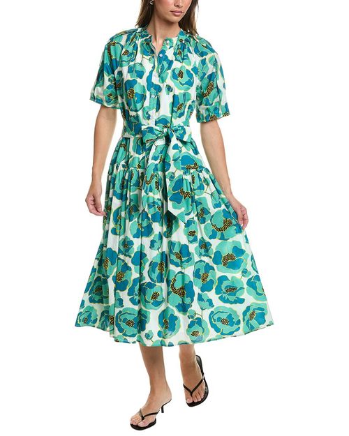 Gathered Neck Floral Print Belt Dress