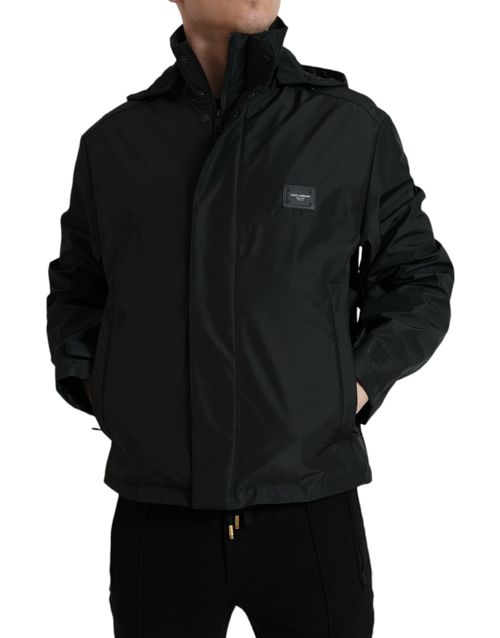 Logo-Plaque Hooded Windbreaker Jacket — Black