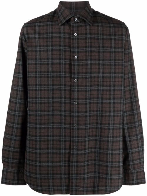 Tartan-print wool shirt - Brown