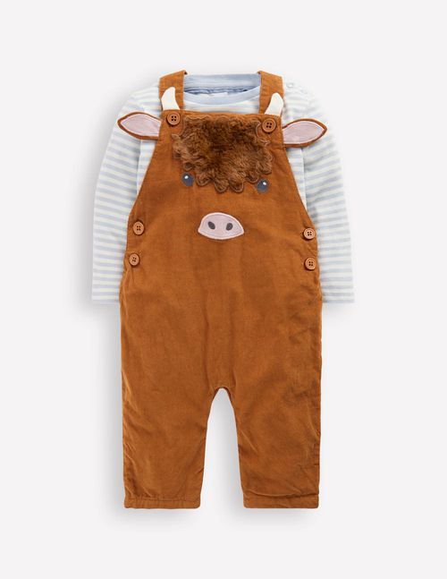 Baby Novelty Cord Overalls Set in Brown | Size 0-3 Months