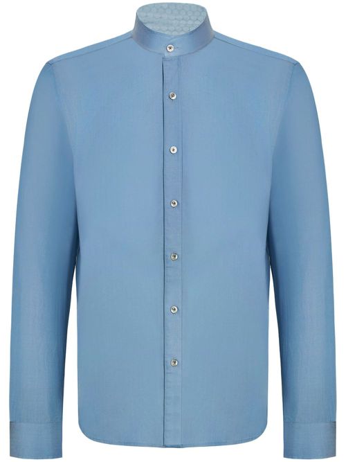 Band-collar denim shirt - Blue