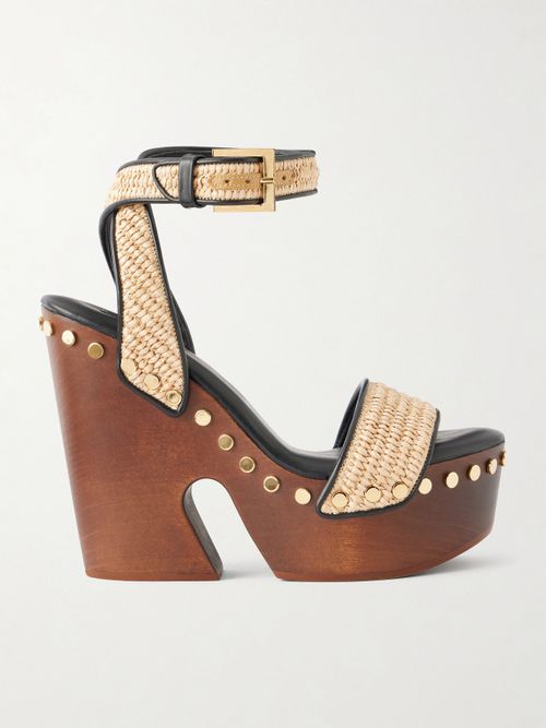 Studded Raffia Wedge Sandals