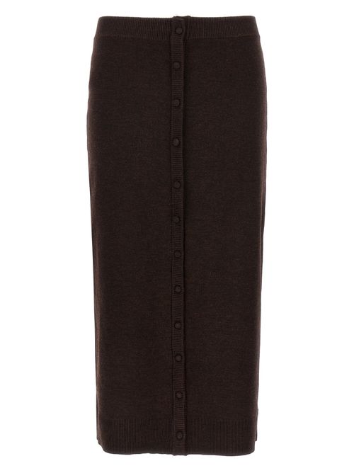 Button-Front Wool Blend Skirt — Brown