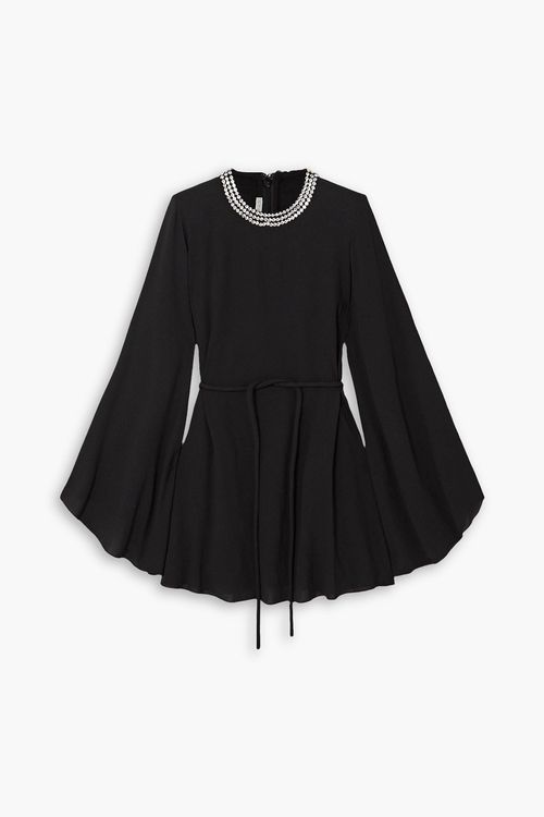Crystal-embellished belted crepe mini dress - Black - IT 38