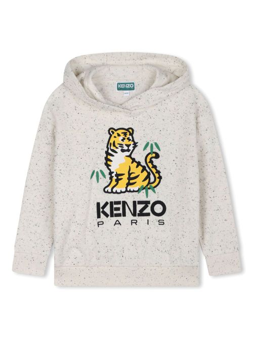 Tiger-embroidered terry-cloth hoodie - Neutrals
