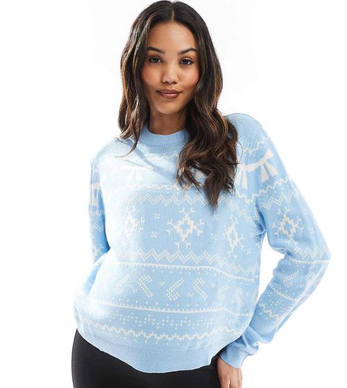 ASOS DESIGN Maternity crew neck christmas sweater with fairisle pattern in blue and cream-Multi