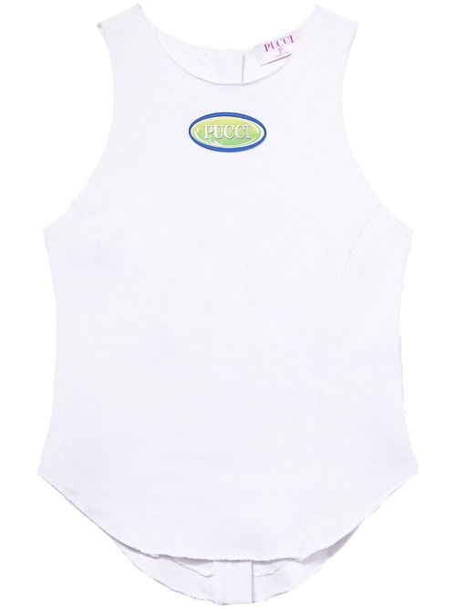 Logo-patch cotton top - White