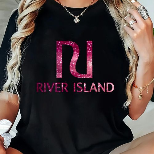 TEMU Plus - Plus Women's Casual Crew Neck T-shirt - "" Glittery Print, Black Polyester Fabric, Short Sleeve, Loose Fit For Summer, Ladies T