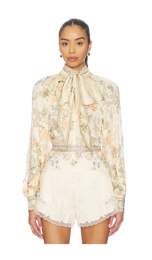 Camilla Detachable Bow Raglan Blouse en Neutral. L. Also en XXS, XS