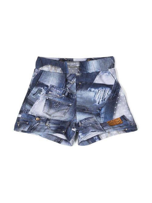 Patchwork-print jersey shorts - Blue