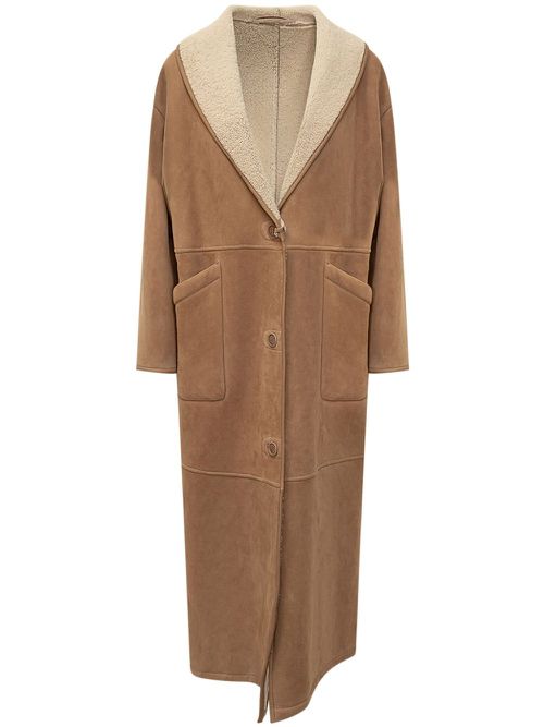 Shearling leather coat - Brown