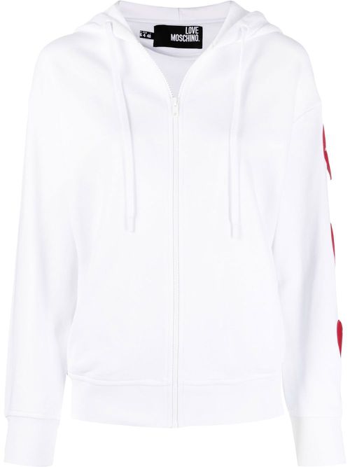 Heart-patch cut-out zipped hoodie - White