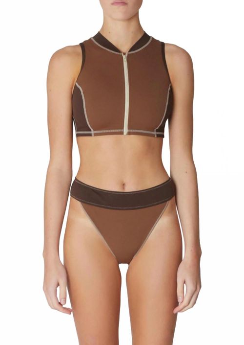 Contour Zip Crop Top In Tortoise