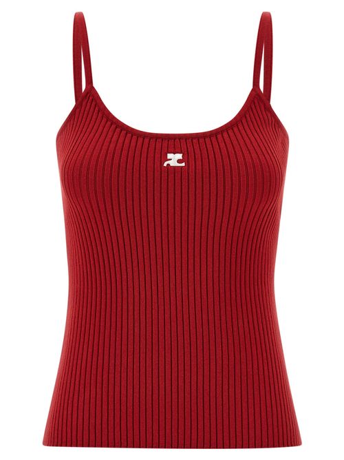 Red Knitted Scoop Neck Top