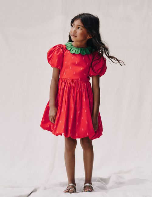 Girls Bubble Hem Dress in Red | Size 2-3 Years