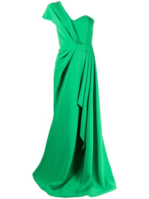 One-shoulder gathered dress - Green