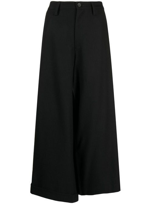 Wide-leg cropped wool trousers - Black