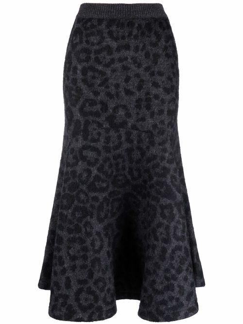 Valentino Garavani leopard pattern flared knitted skirt - Grey