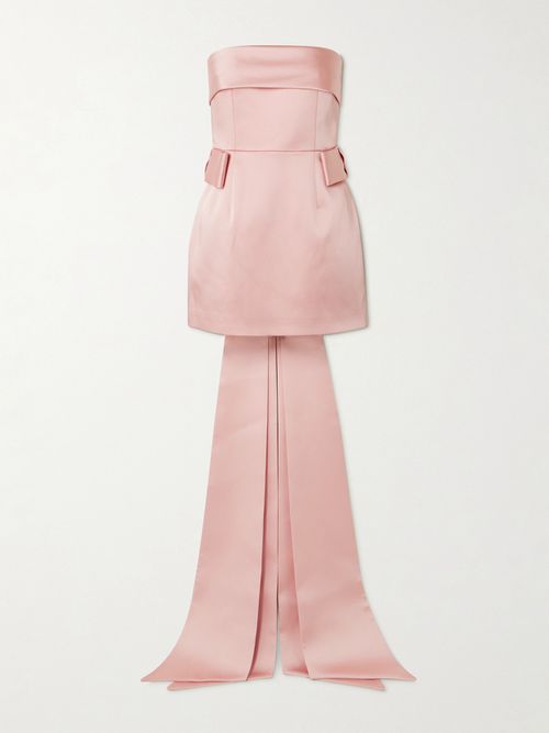 Lalani Strapless Bow-embellished Duchesse-satin Mini Dress - Pink