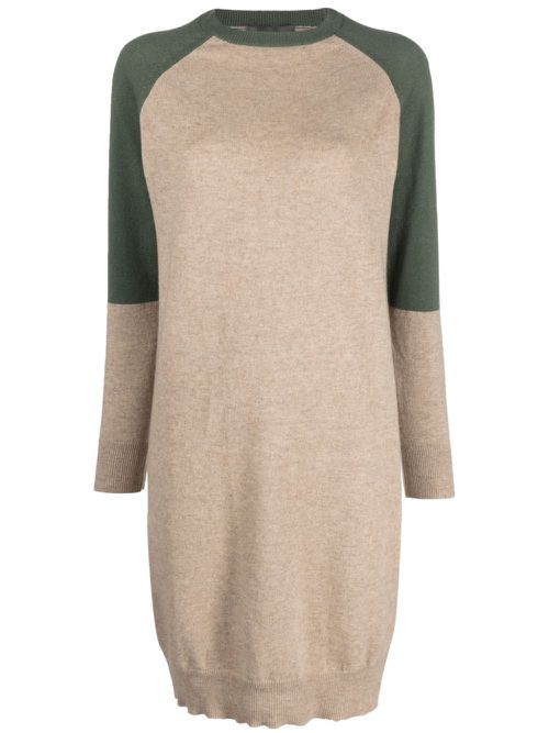 Colour-block cashmere knitted dress - Neutrals