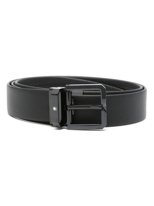 Square-buckle leather belt - Black