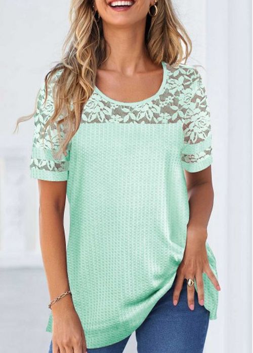 Modlily Mint Green Lace Short Sleeve T Shirt