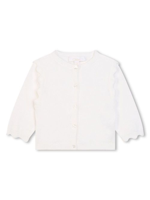 Scallop-edge round-neck cardigan - White