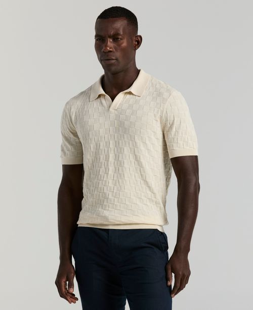 Men's Checker Texture Open Polo Sweater - Birch
