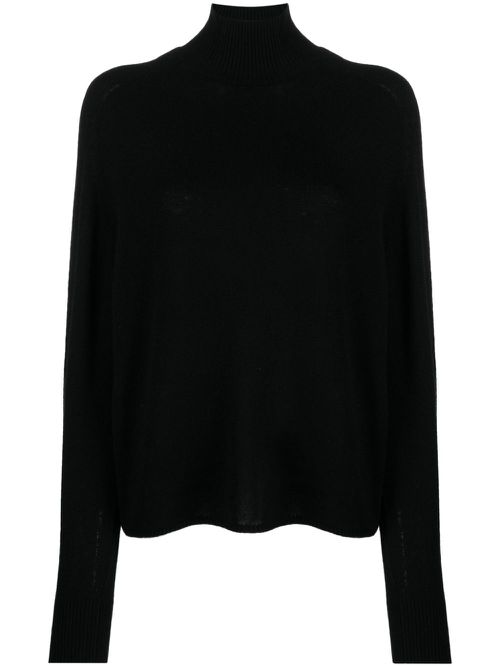 High-neck fine-knit jumper - Black
