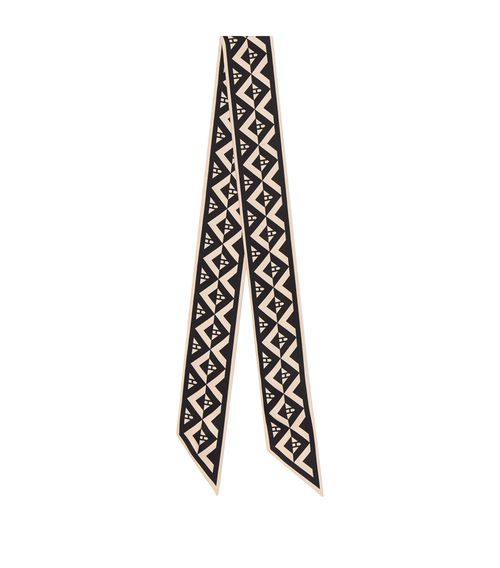 Silk Geometric Print Skinny Scarf
