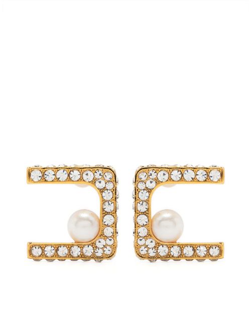 Rhinestone-embellished pearl earrings - Gold