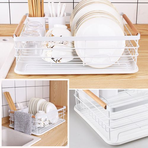 TEMU 1 Tier Dish Rack With Removable Drip Tray - Space-saving Over Sink/countertop Organizer For Dishes & Utensils includes Chopstick Holder