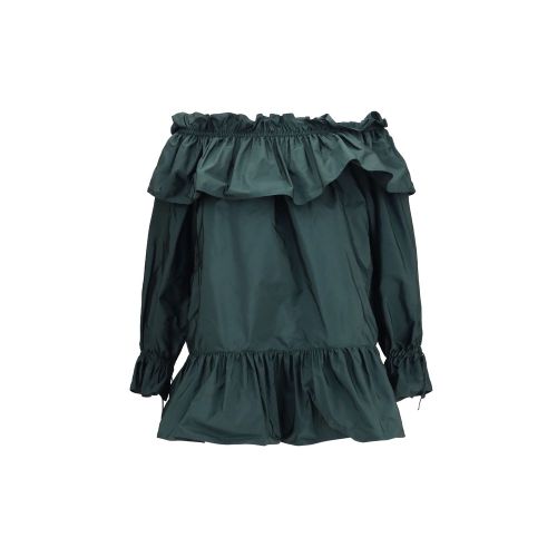 Ruffled Nylon Poplin Blouse — Green