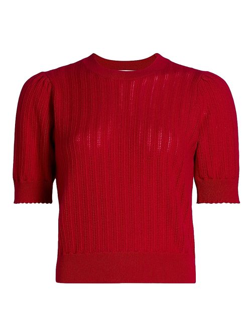 Women's Ladder Pointelle Cashmere Short-Sleeve Sweater - Raspberry