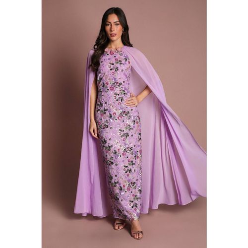 Coast Women's Muse Embroidered Mesh Cape Maxi Dress in Purple
