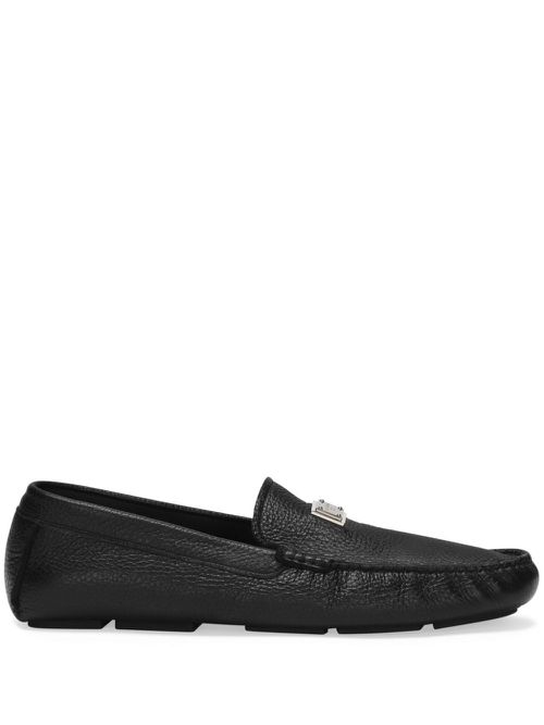 Logo-plaque leather loafers - Black
