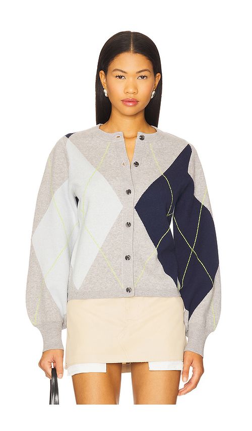 525 Noelle Argyle Cardigan in Grey. - S also in