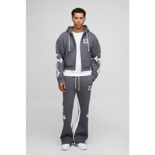 Shrunken Cross Hooded Zip Flare Gusset Tracksuit | Charcoa