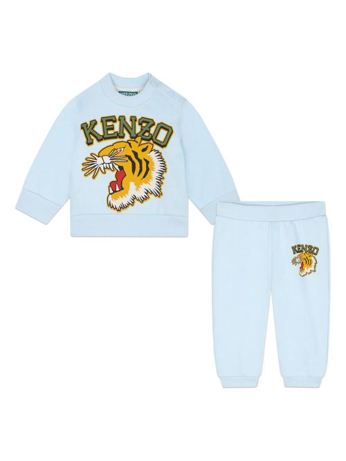 Tiger Head-print cotton tracksuit - Blue