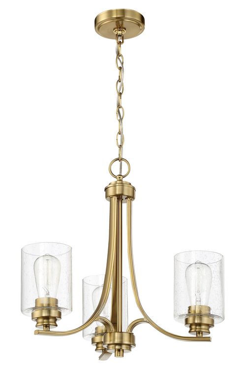 Satin Brass Three Light Chandelier from the Bolden Collection