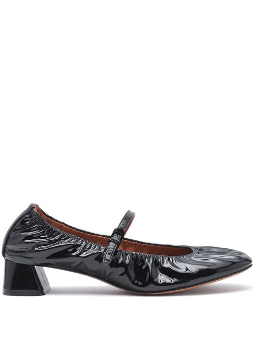 Wedge-heel leather ballerinas - Black