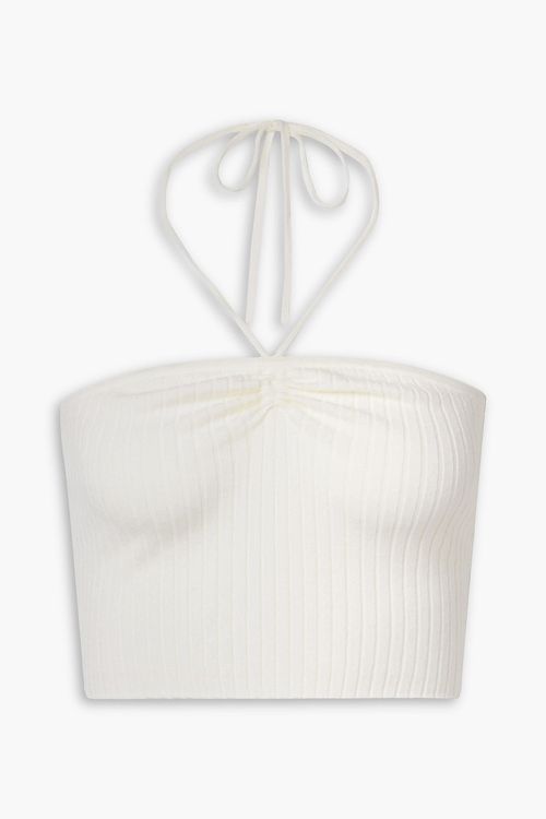 Paulette cropped ribbed-knit halterneck top
