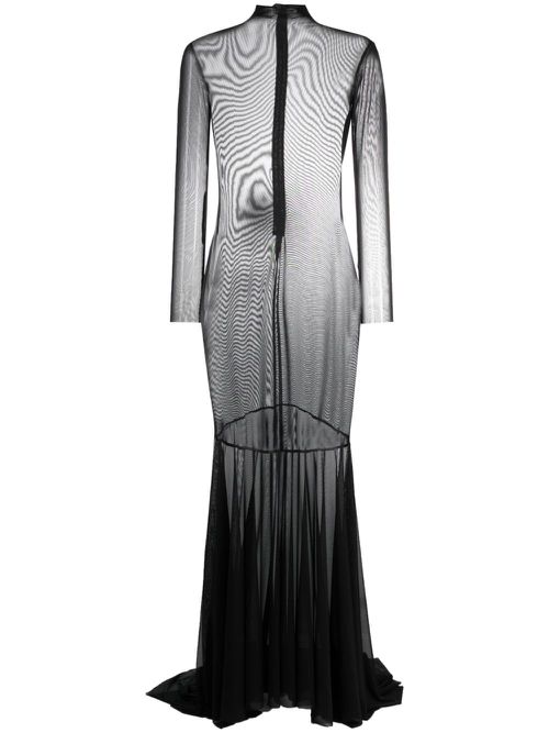 Long-sleeve semi-sheer dress - Black