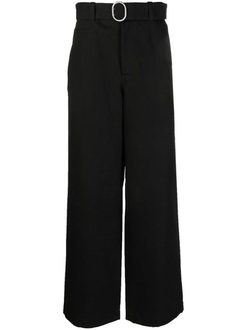 Belted-waist wide-leg trousers - Black